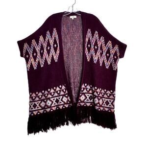 Entro Dolman Sleeve Boho Open Front Poncho Cardigan Maroon Womens Small Medium
